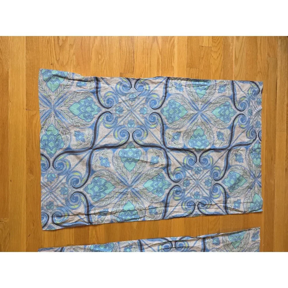 Pottery Barn Alina Moroccan Tile King Shams 2 Aqua Blue Organic Cotton Medallion